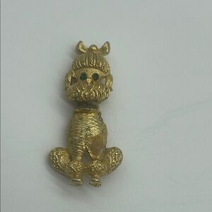 Vintage Gold Poodle Brooch with Emerald Green Eyes